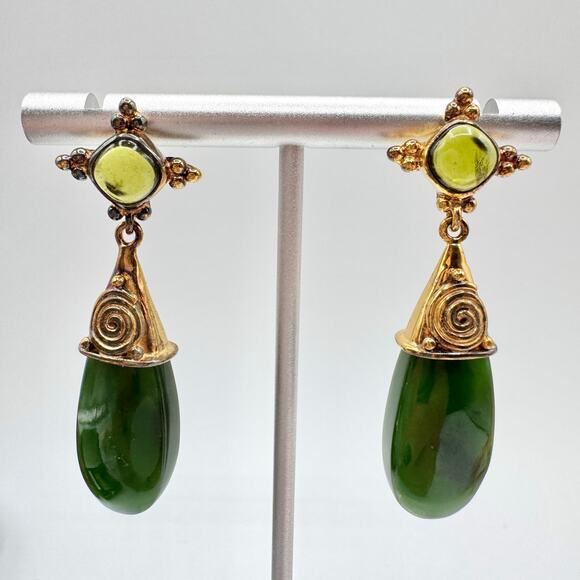 Sajen Jade Vermeil Gold Over 925 Sterling Silver Etruscan Style Drop Earrings - Picture 2 of 14
